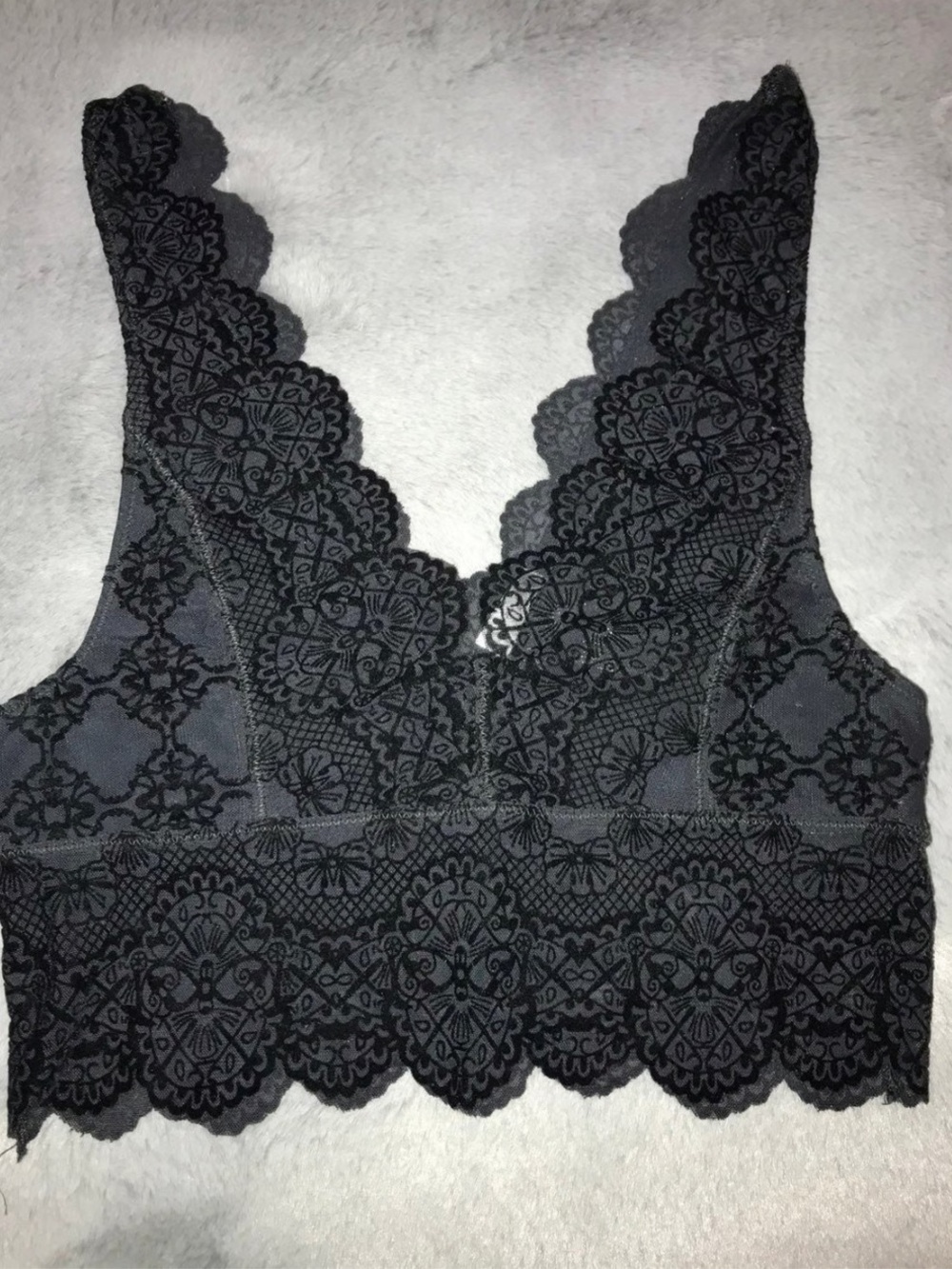 Free People Falling Deeply Black Lace Brami Scalloped Crop Top Size L